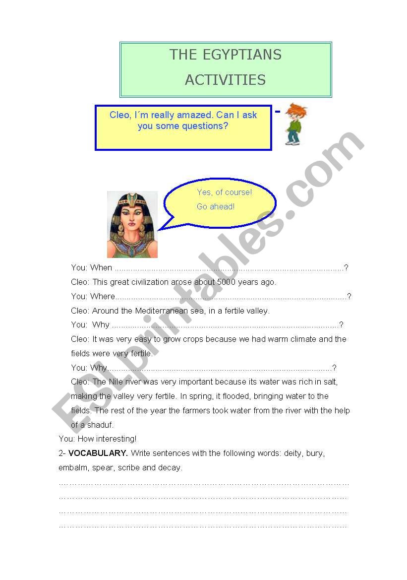 Activities on The Egyptians worksheet