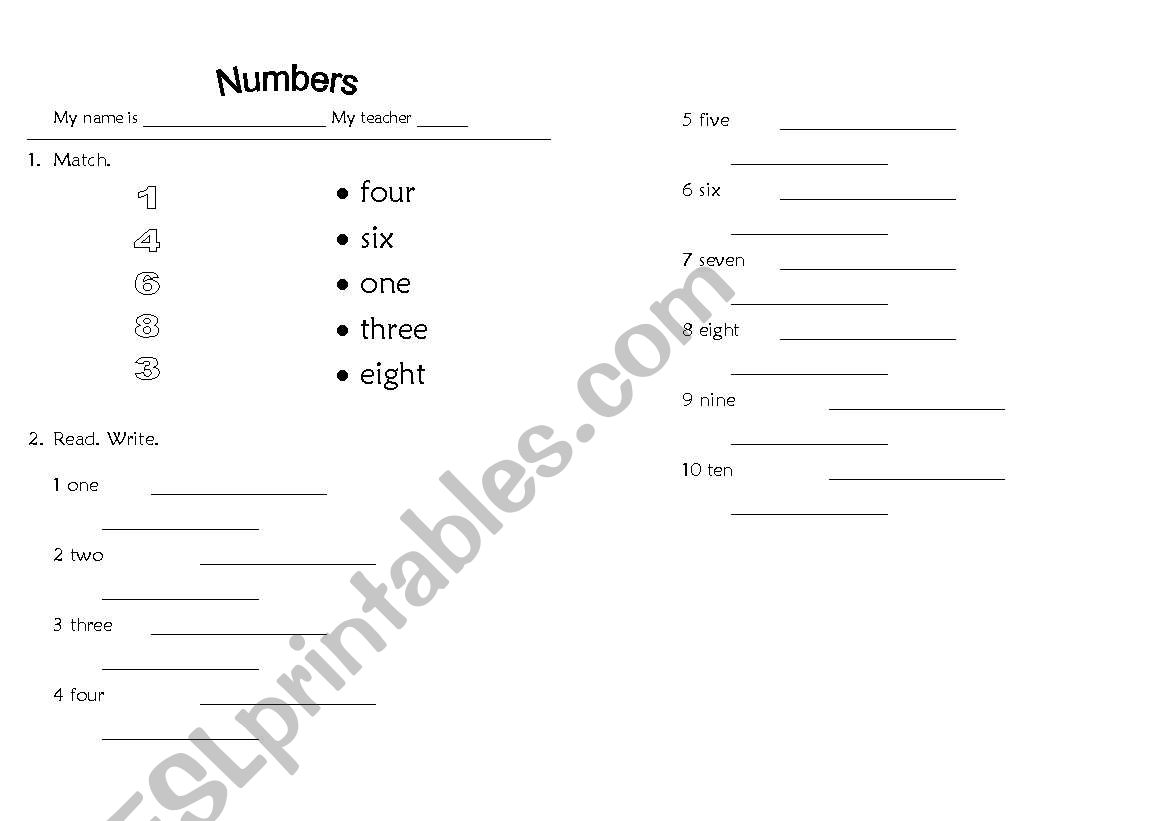 Numbers worksheet