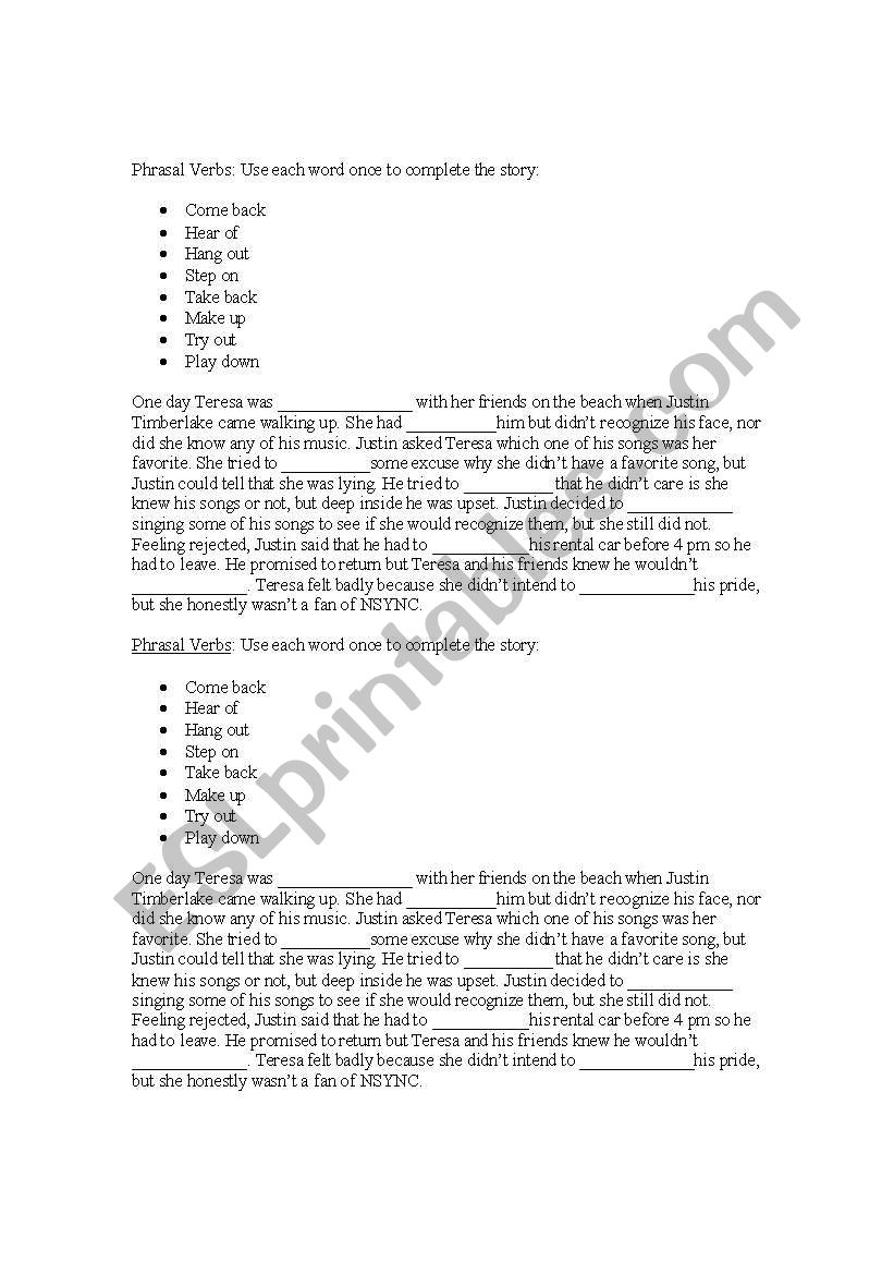 phrasal verbs - text with gaps