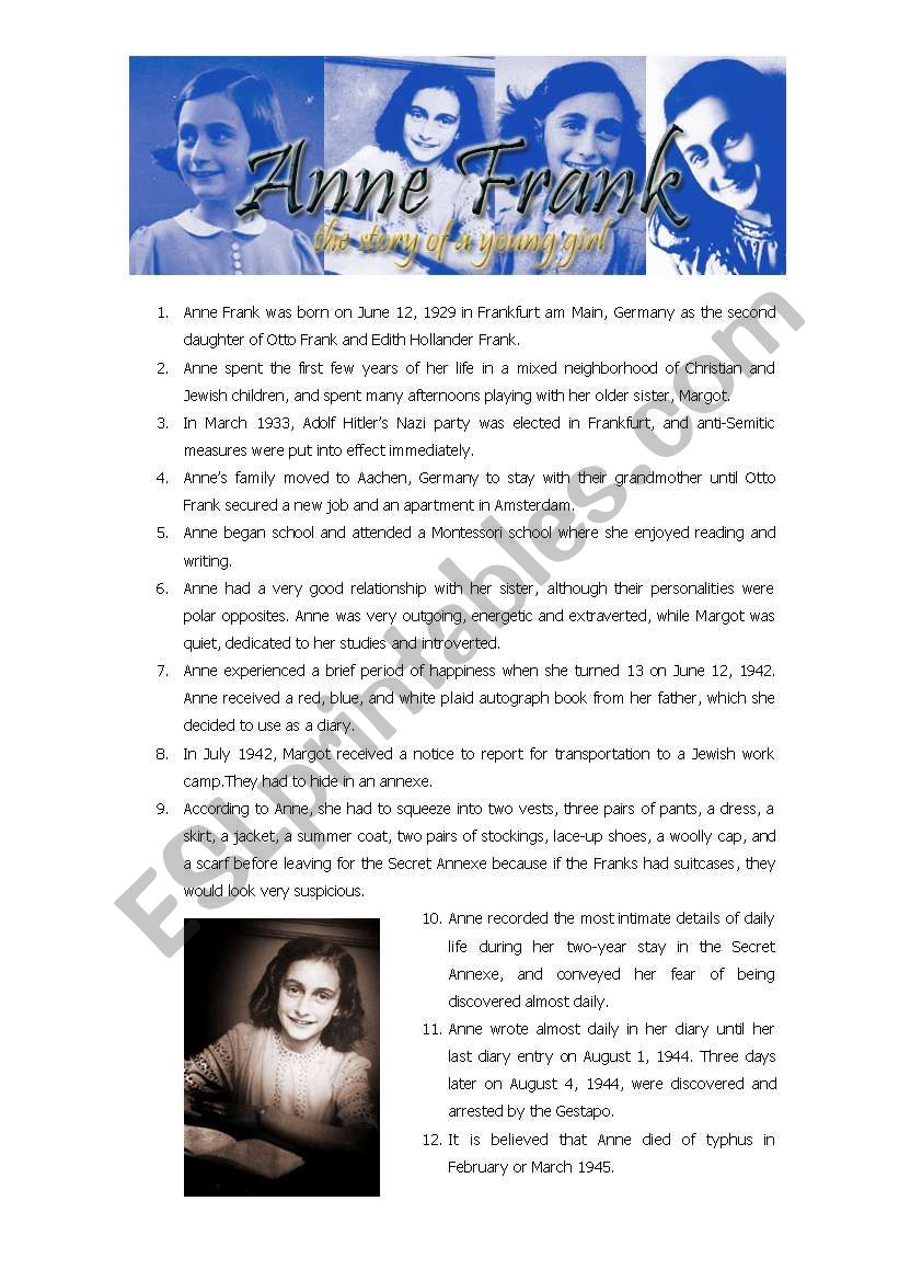 Anne Frank worksheet