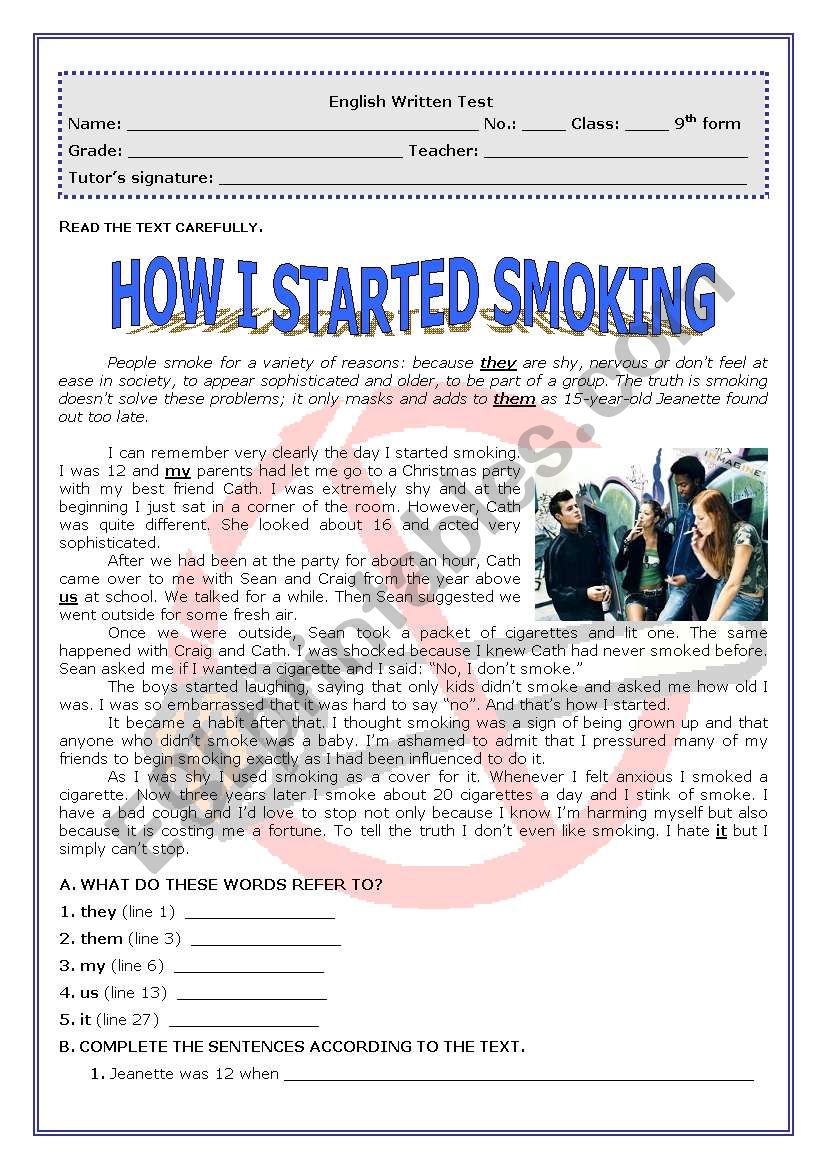 Smoking worksheet