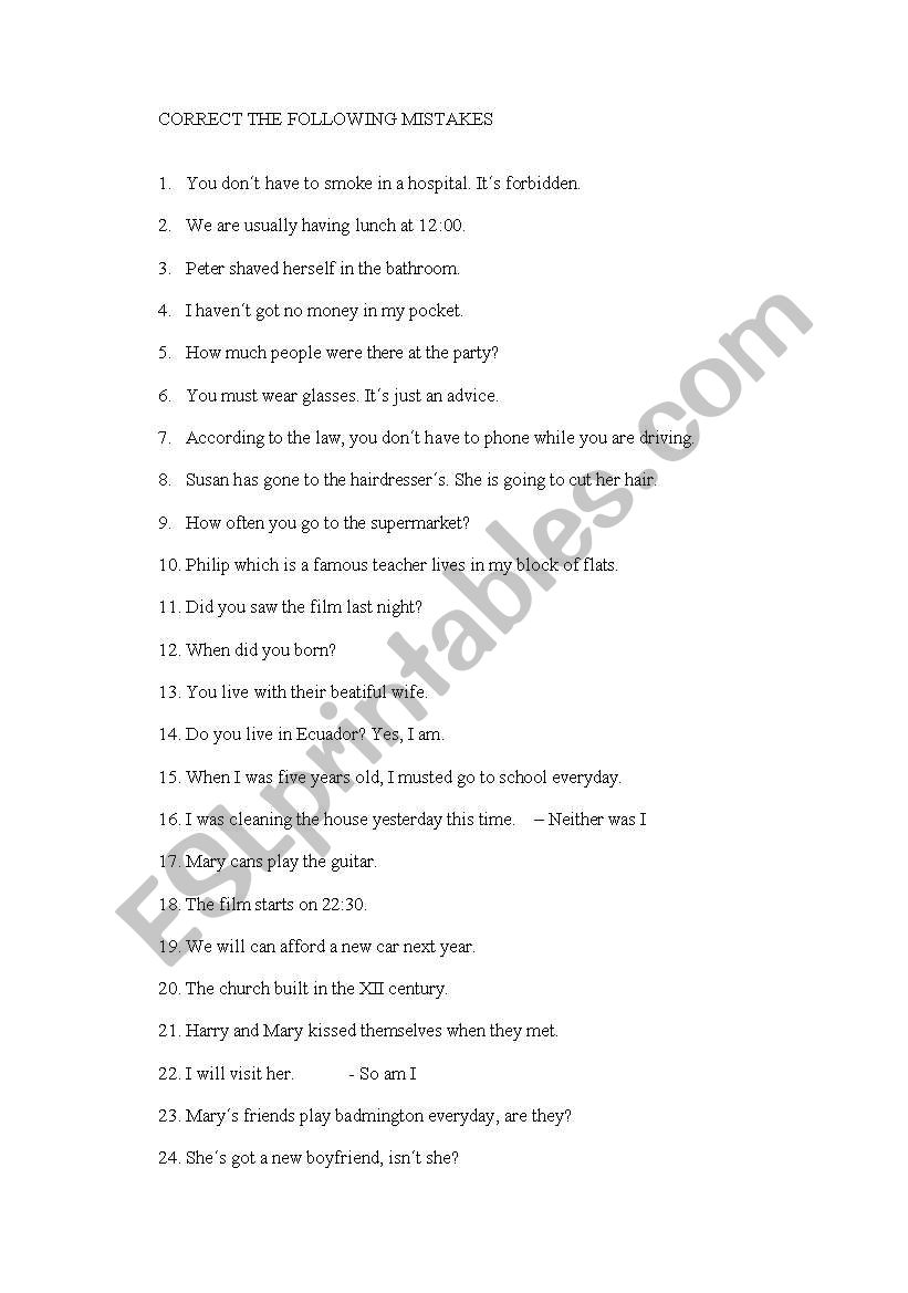 CORRECT MISTAKES worksheet