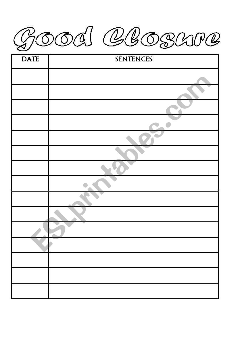 Good closure worksheet