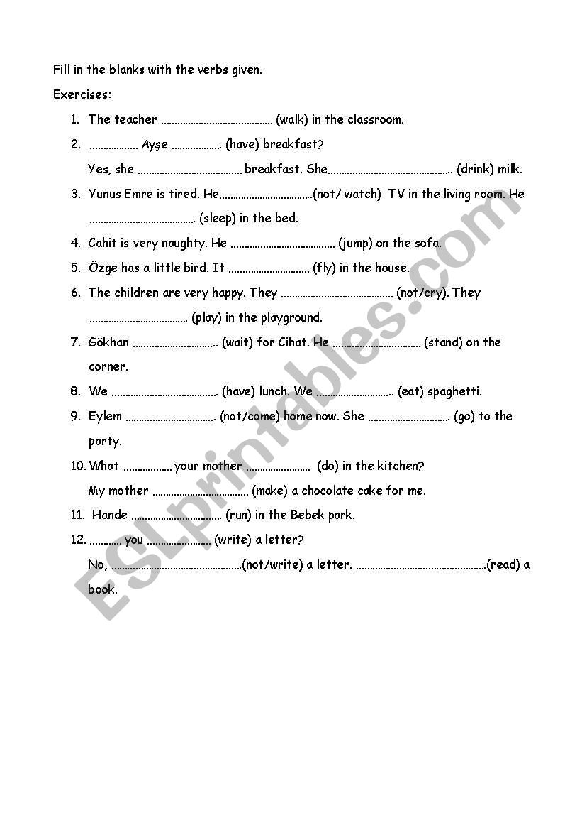 Present Continuous Worksheet worksheet
