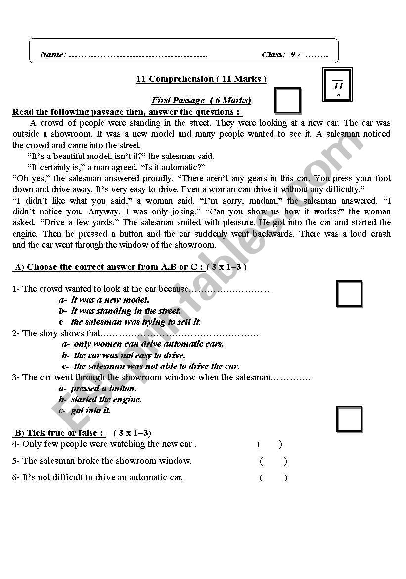 reading comprehension worksheets