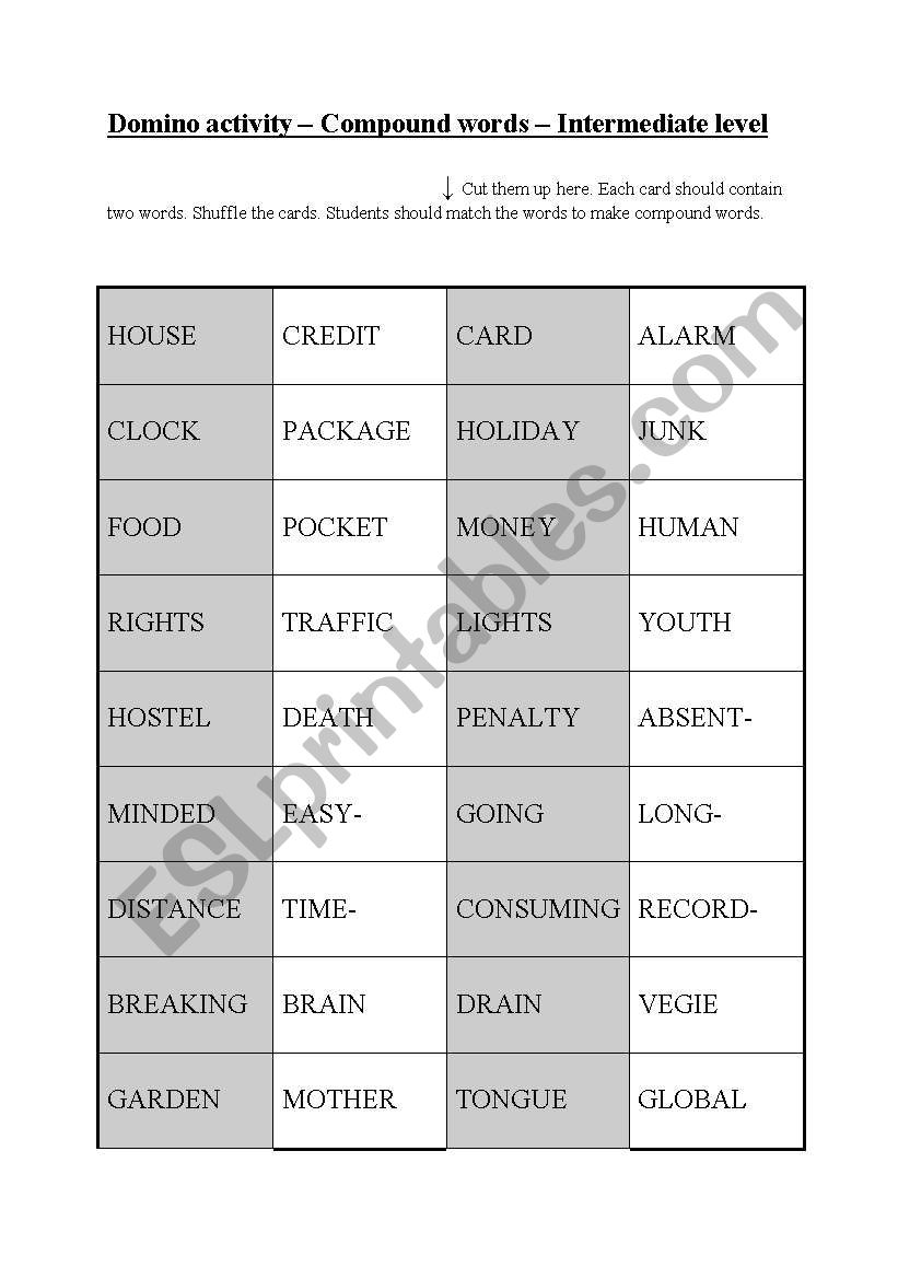 Domino activity (No. 3) - Compound words