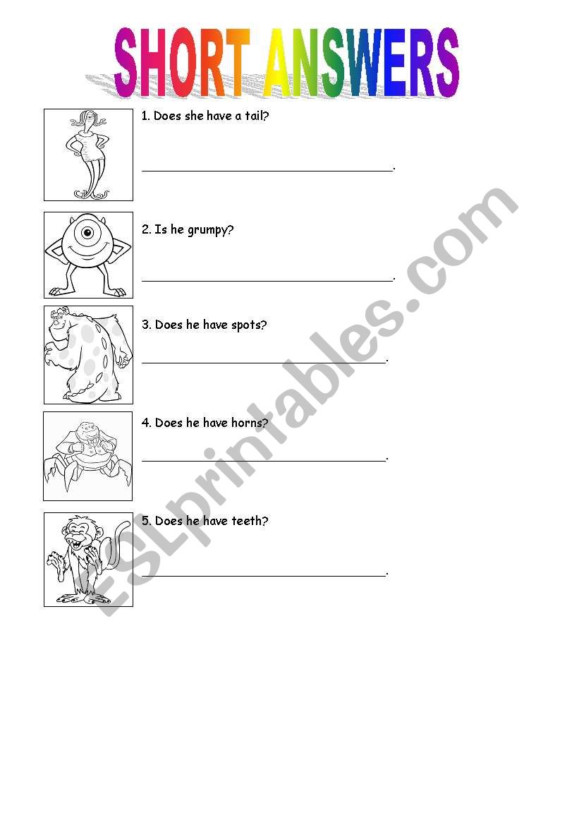 SHORT ANSWERS worksheet