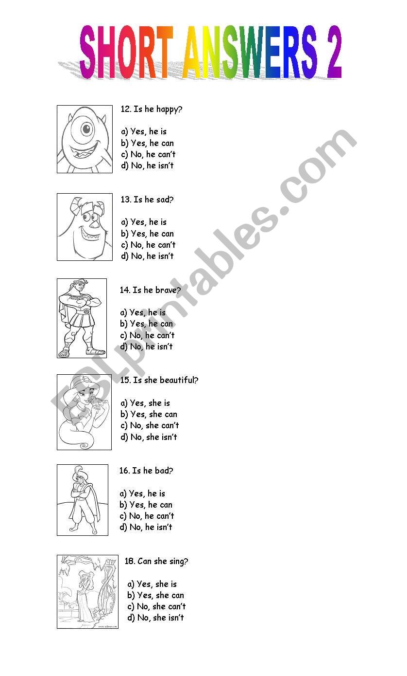 SHORT ANSWERS 2 worksheet