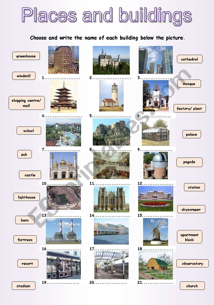 Places and buildings worksheet