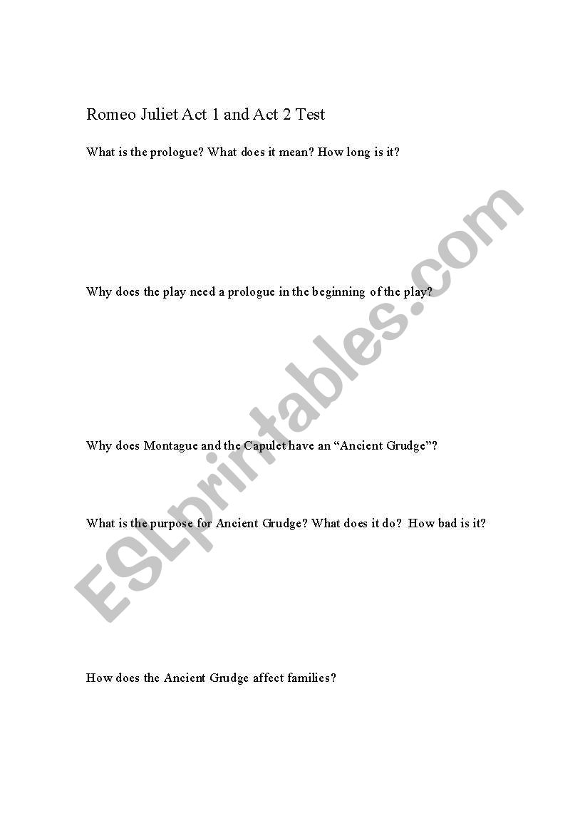 Romeo and Juliet Shakespeare Questions