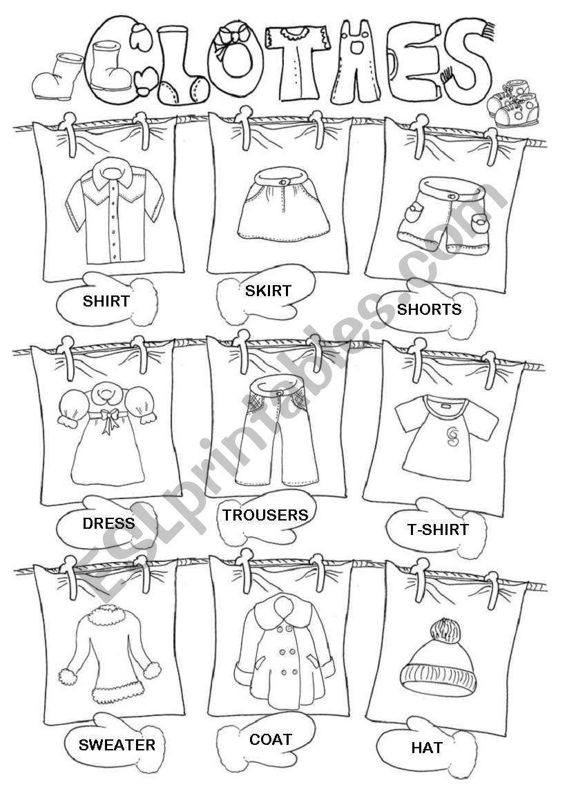 Clothes pictionary worksheet