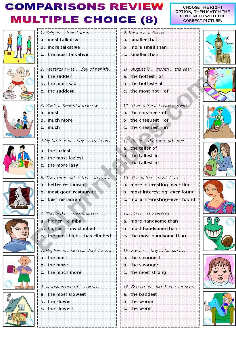 COMPARATIVES AND SUPERLATIVES - REVIEW - MULTIPLE CHOICE (8)