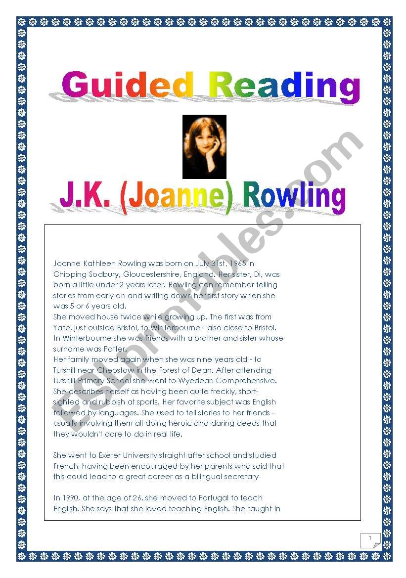 Harry Potter Series: COMPREHENSIVE PROJECT: guided READING & WRITING & CONVERSATION: J.K. Rowling. (5 pages, many tasks)