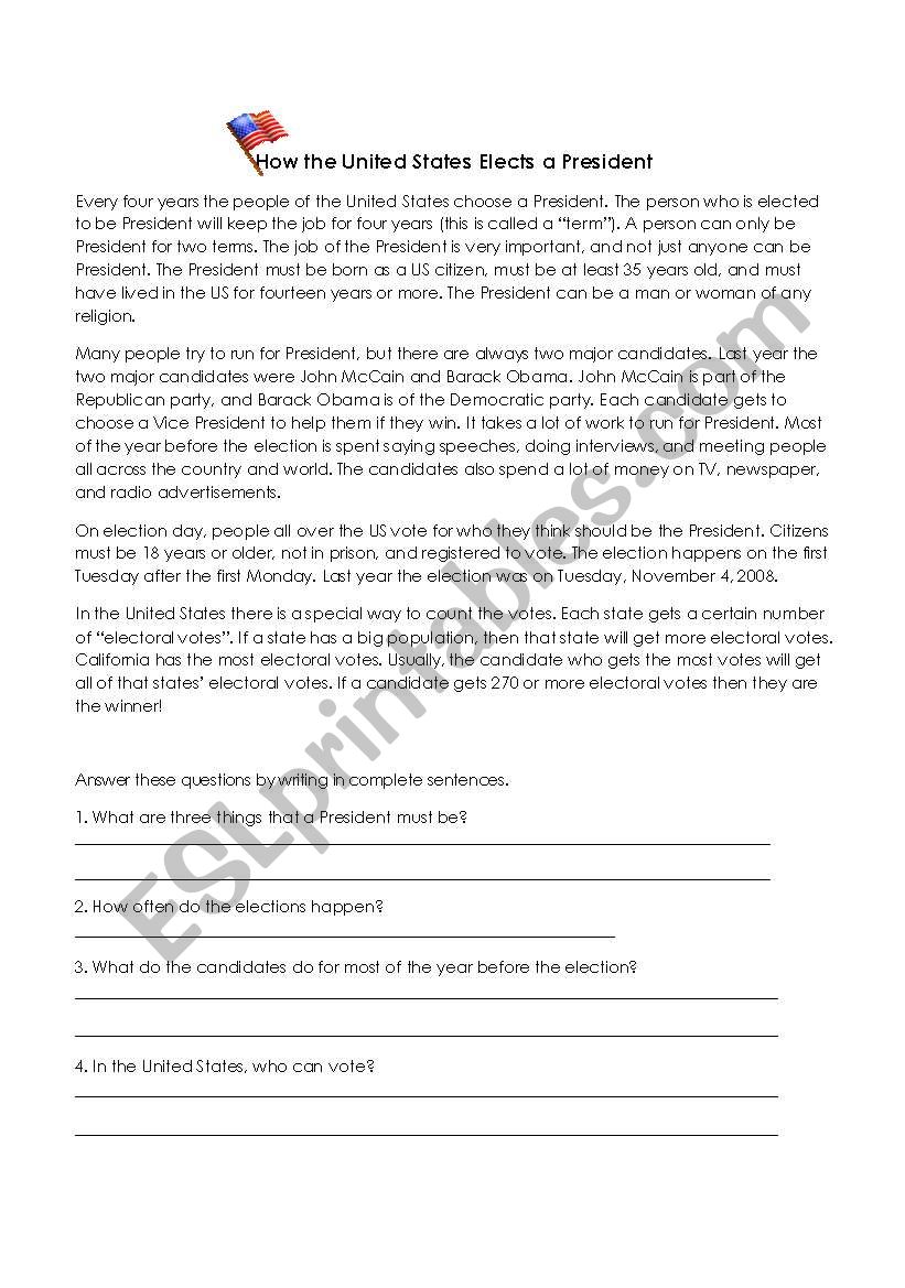 USA Elections worksheet