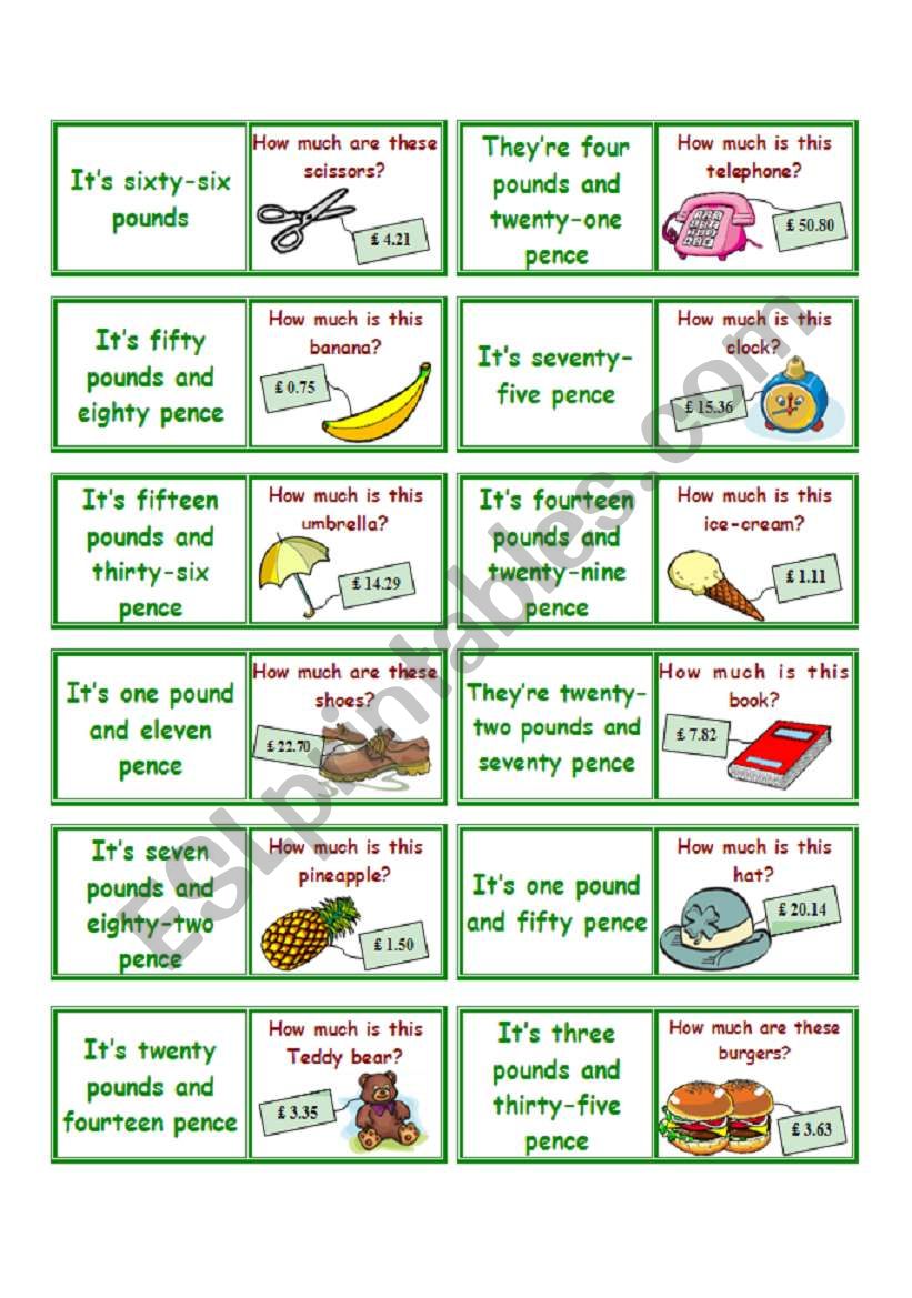 Price domino 1-2 worksheet