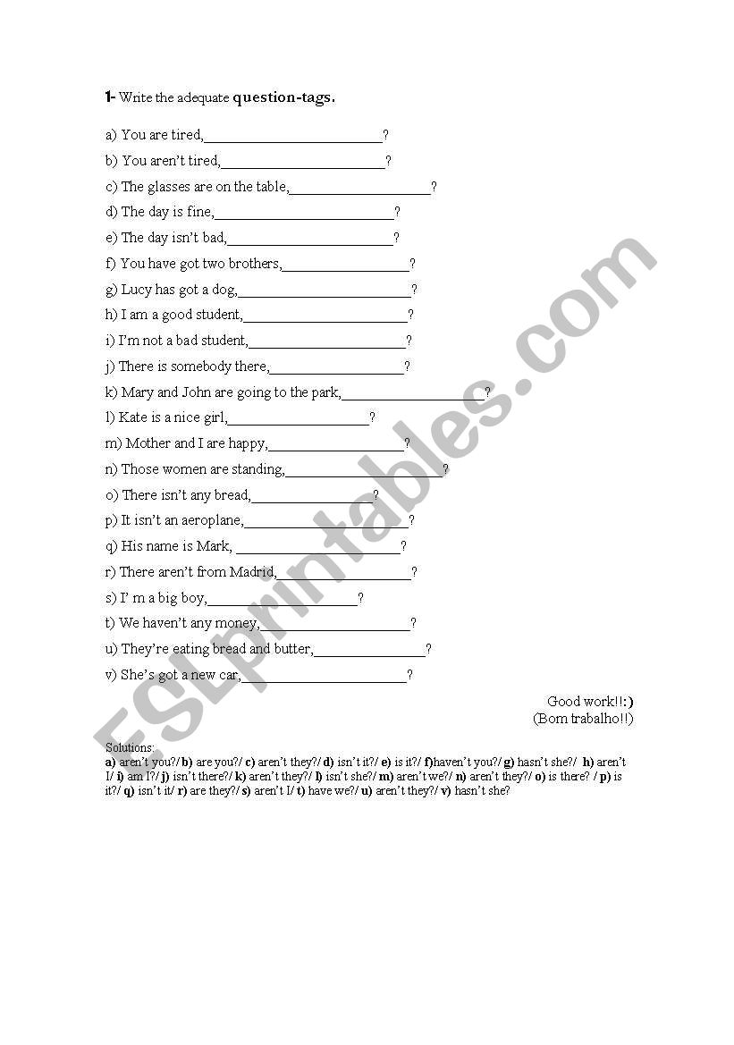 question-tags worksheet