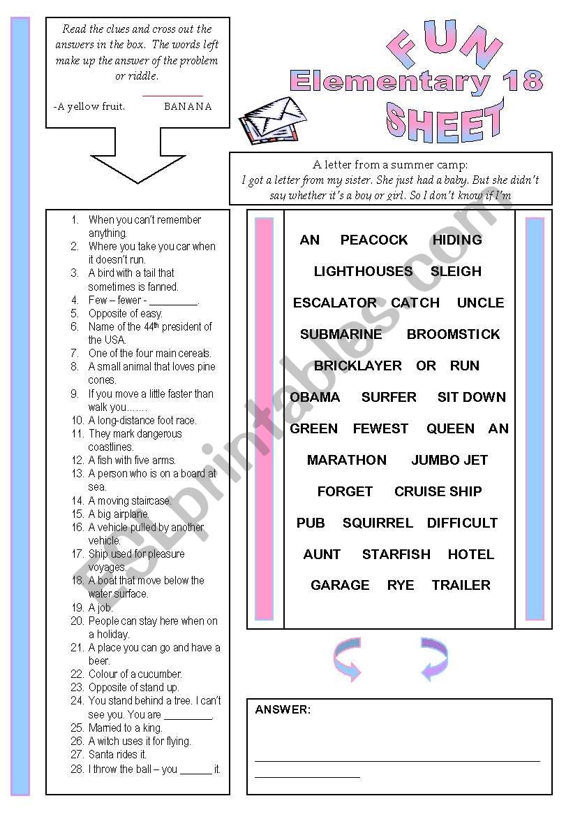 Fun Sheet Elementary 18 worksheet