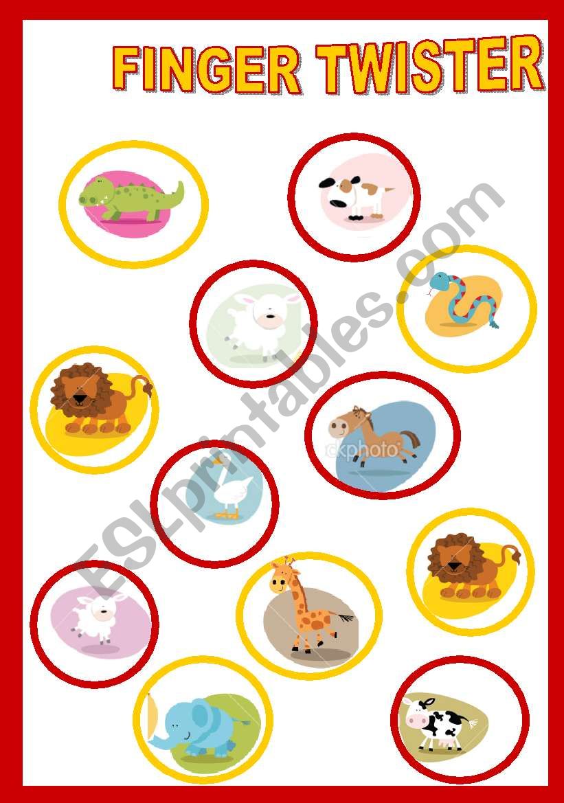 FINGER TWISTER - ANIMALS worksheet