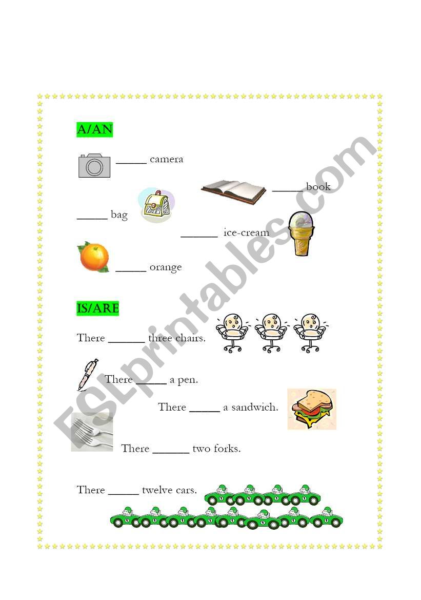 a/an, is/are worksheet worksheet