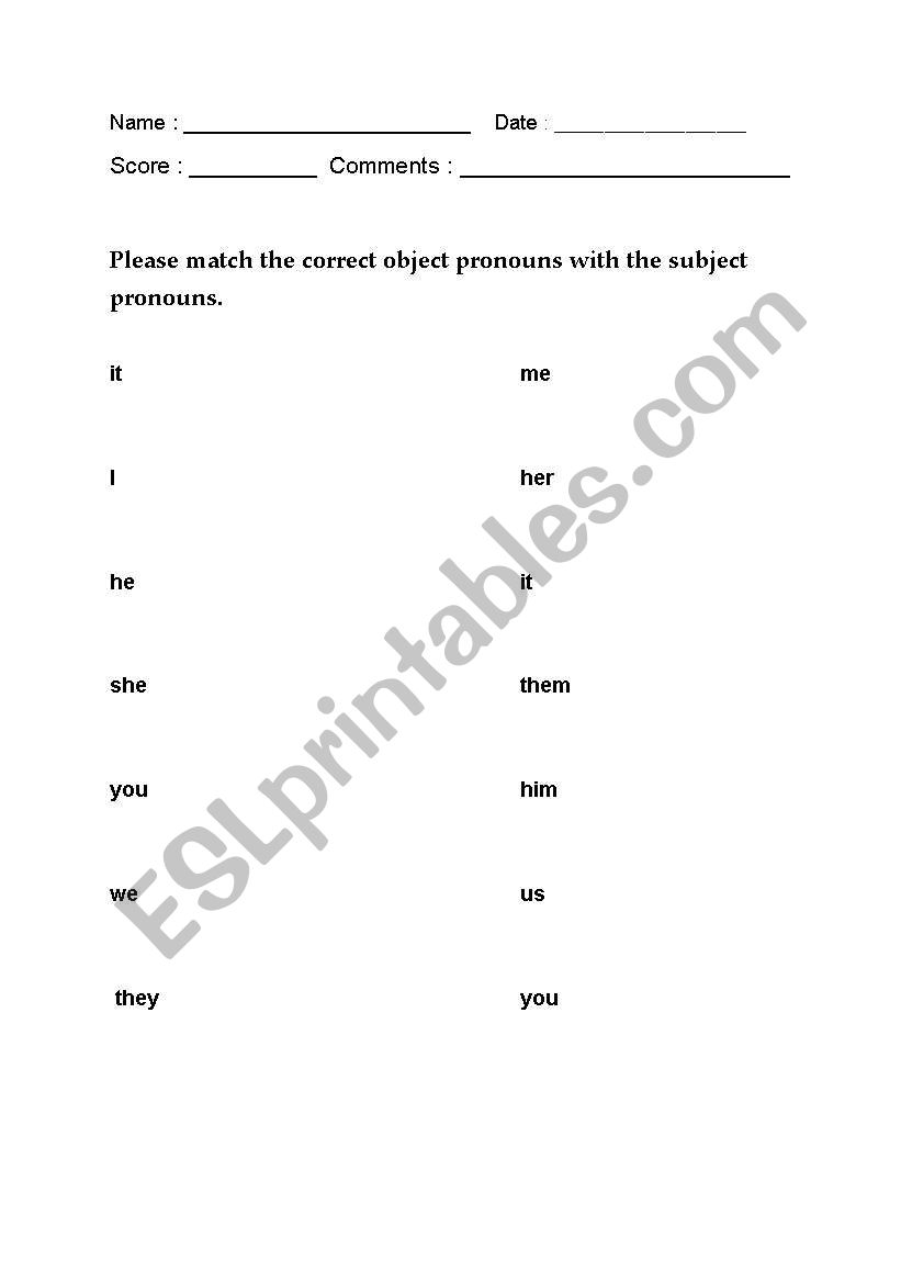 Personal Pronouns worksheet