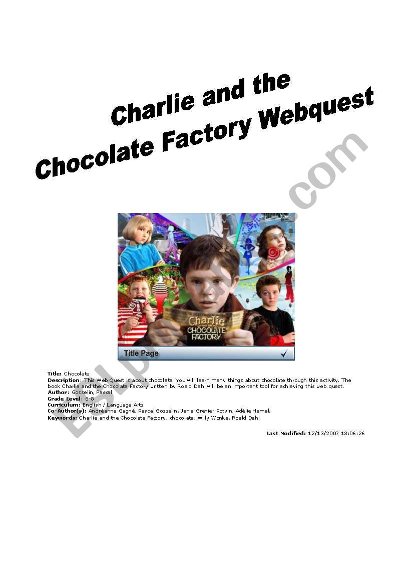 Charlie and the Chocolate Factory Webquest