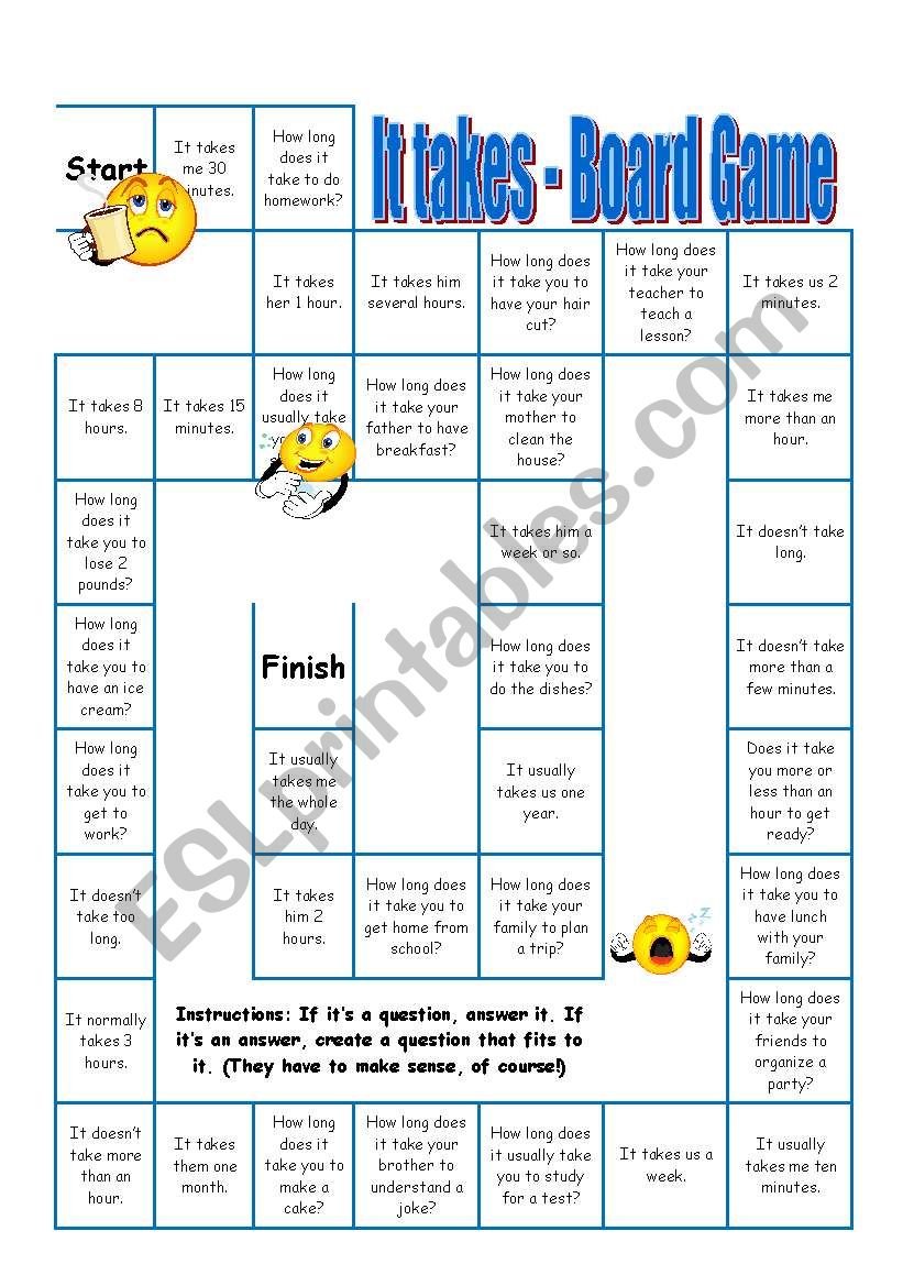 It takes - Board game worksheet