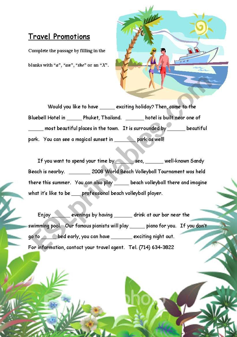 Travel Promotions worksheet