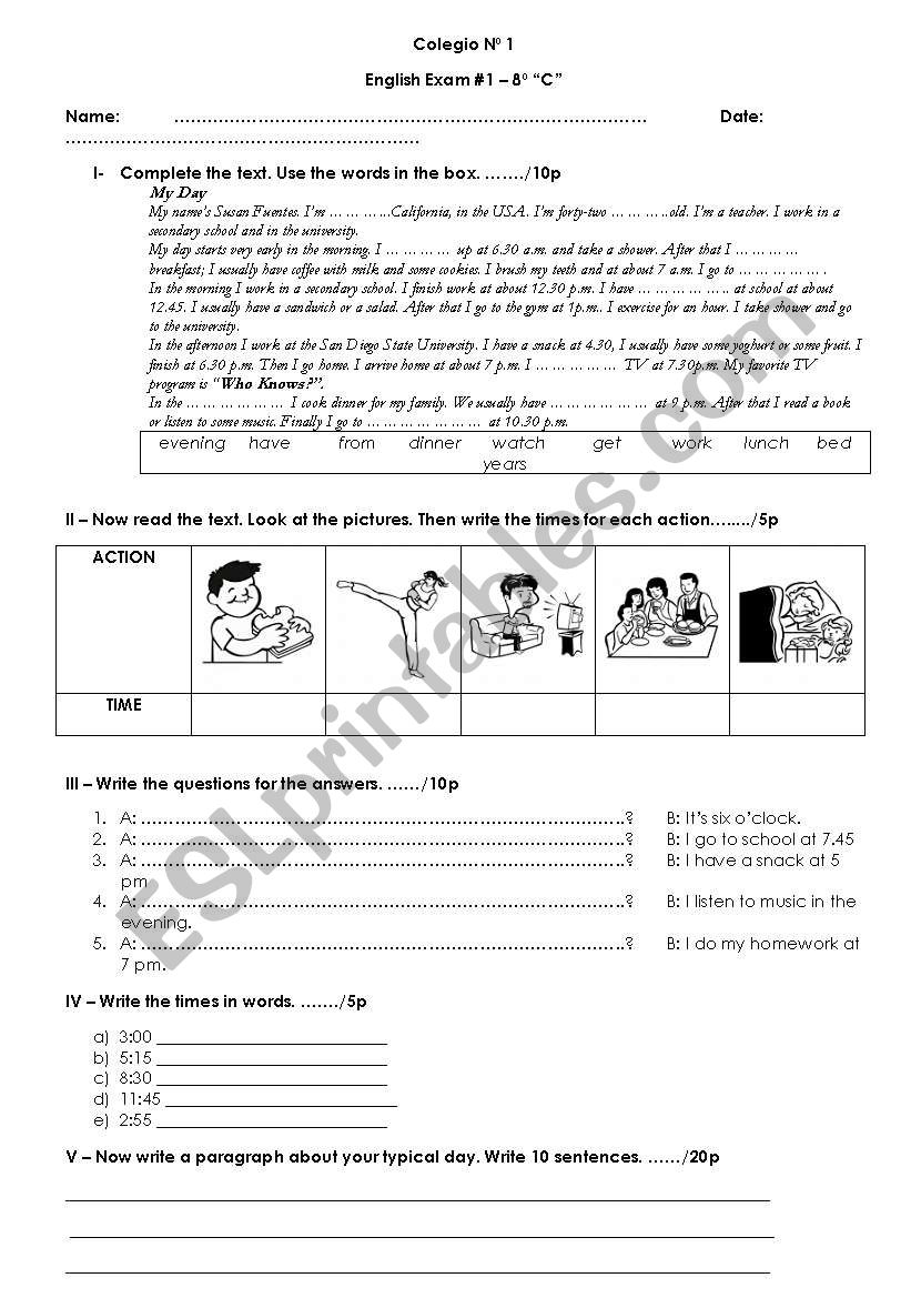 Routines worksheet