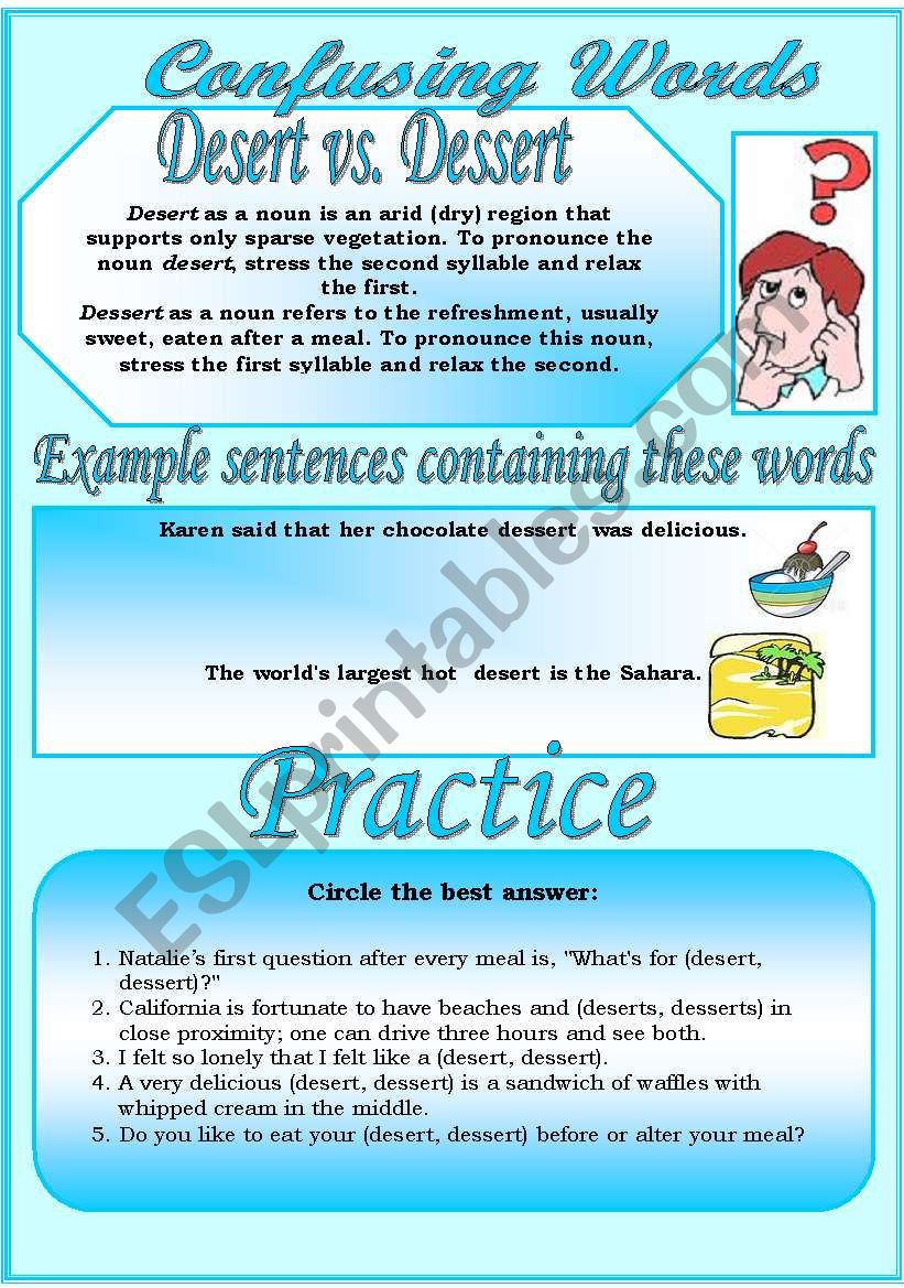 Confusing Words (3)...desert vs. dessert...There are many grammatical errors that we, as  teachers see every day. If you really want to improve your students English, this is the perfect set for you ;)