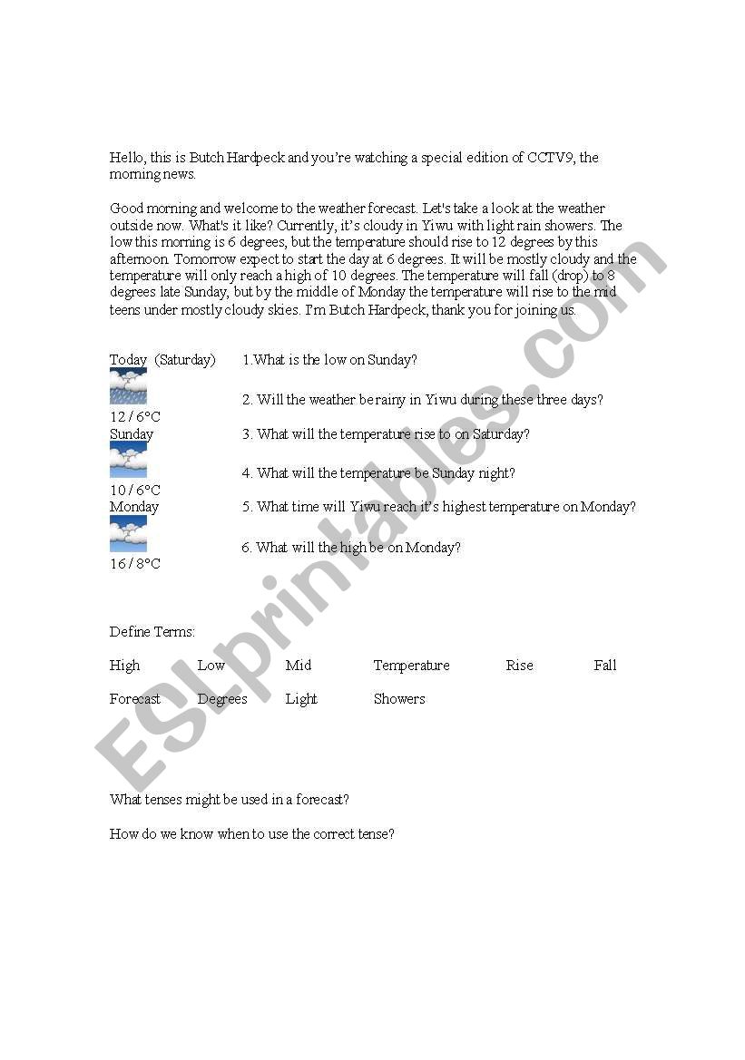 Weather Forecast worksheet