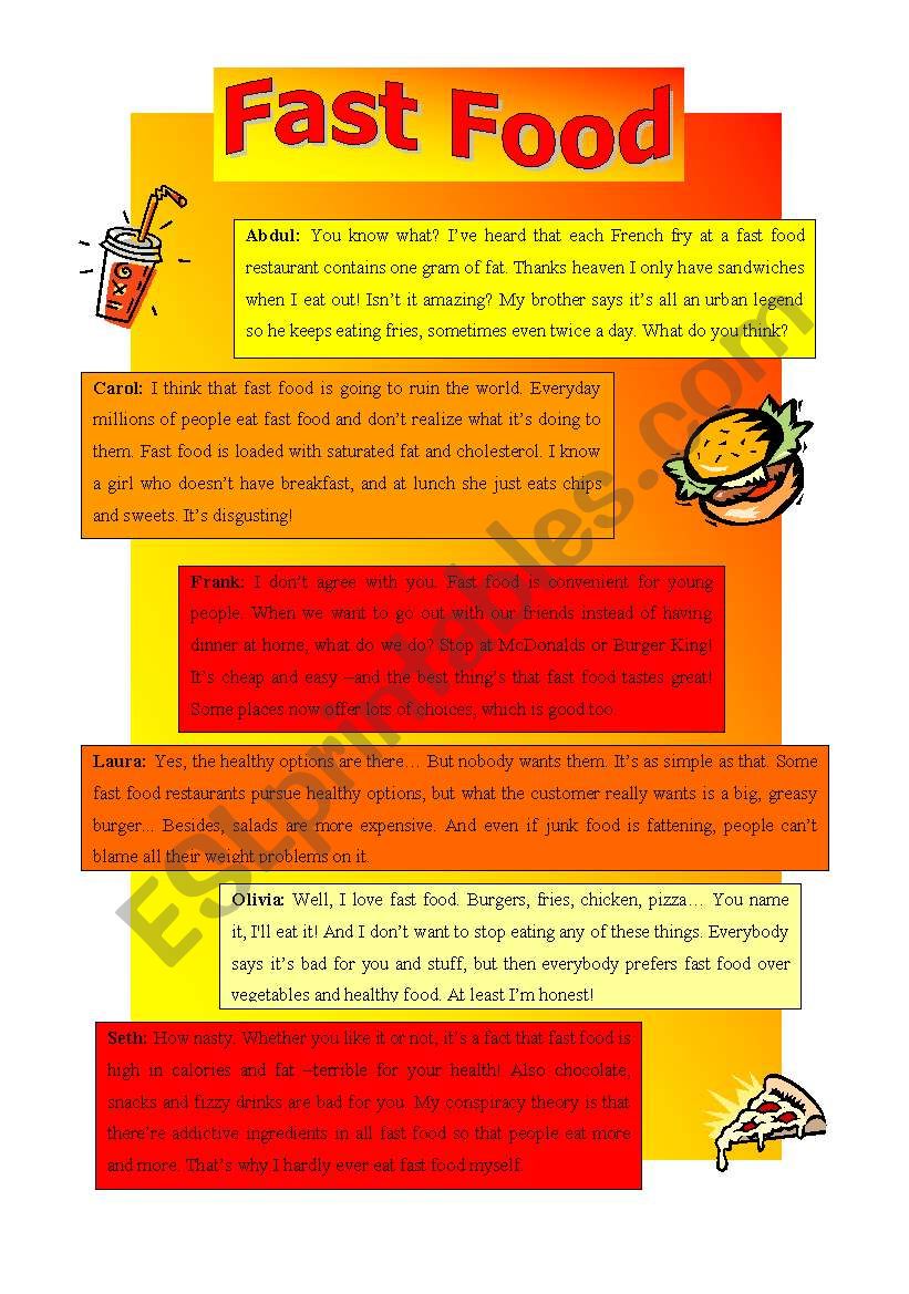 Fast Food worksheet