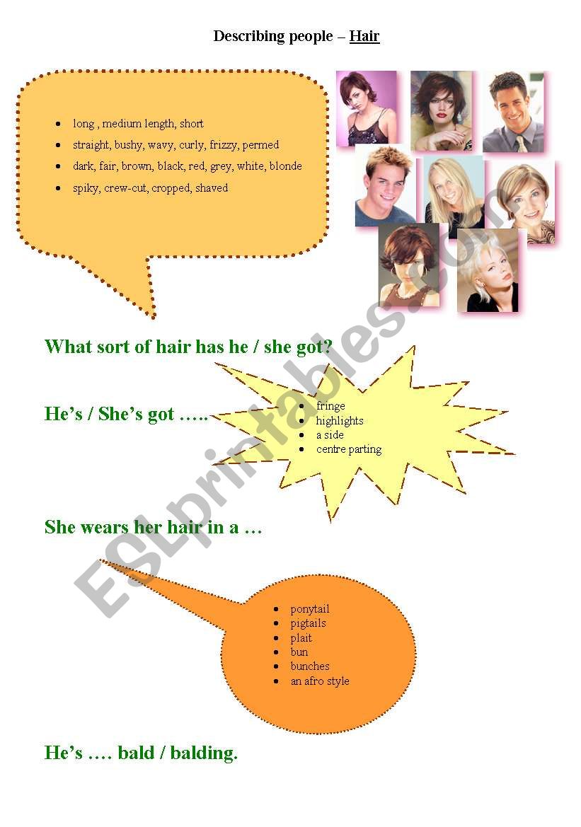 Describing people - Hair  worksheet