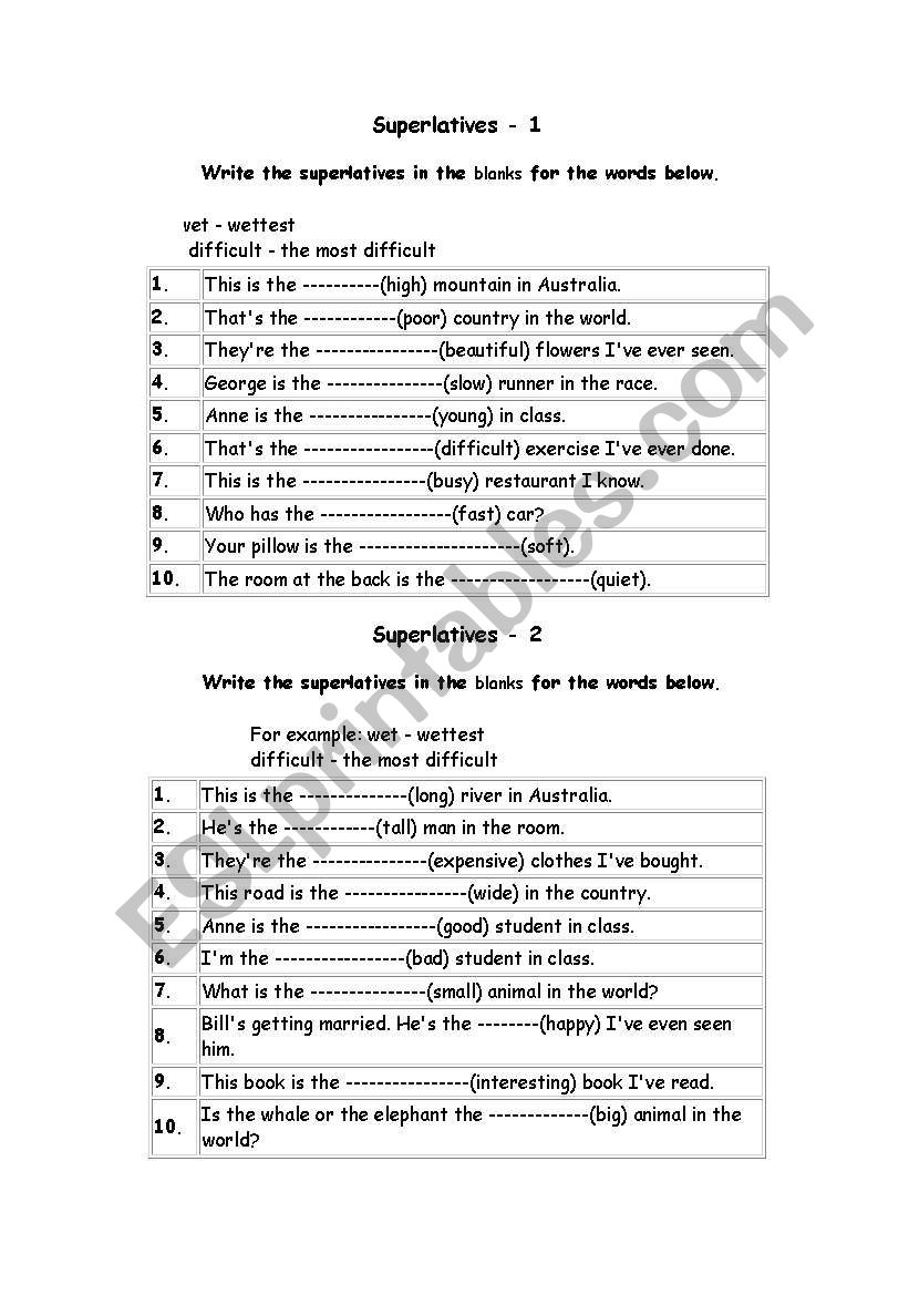 superlatives worksheet