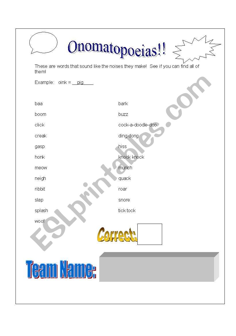 Onomatopoeias! worksheet