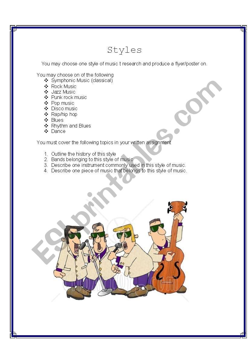 Music styles worksheet