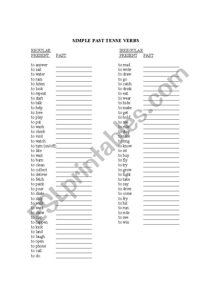 Irregular Past Tense Verb Practice