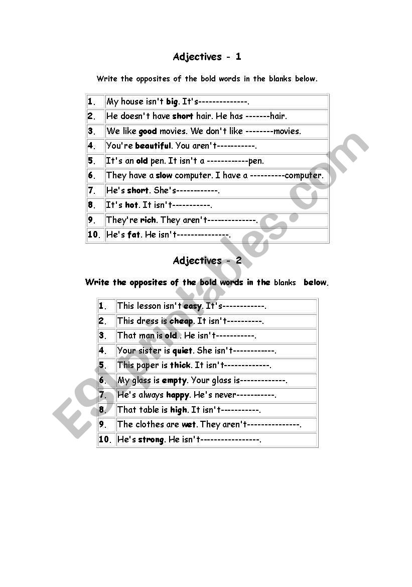 Adjectives worksheet