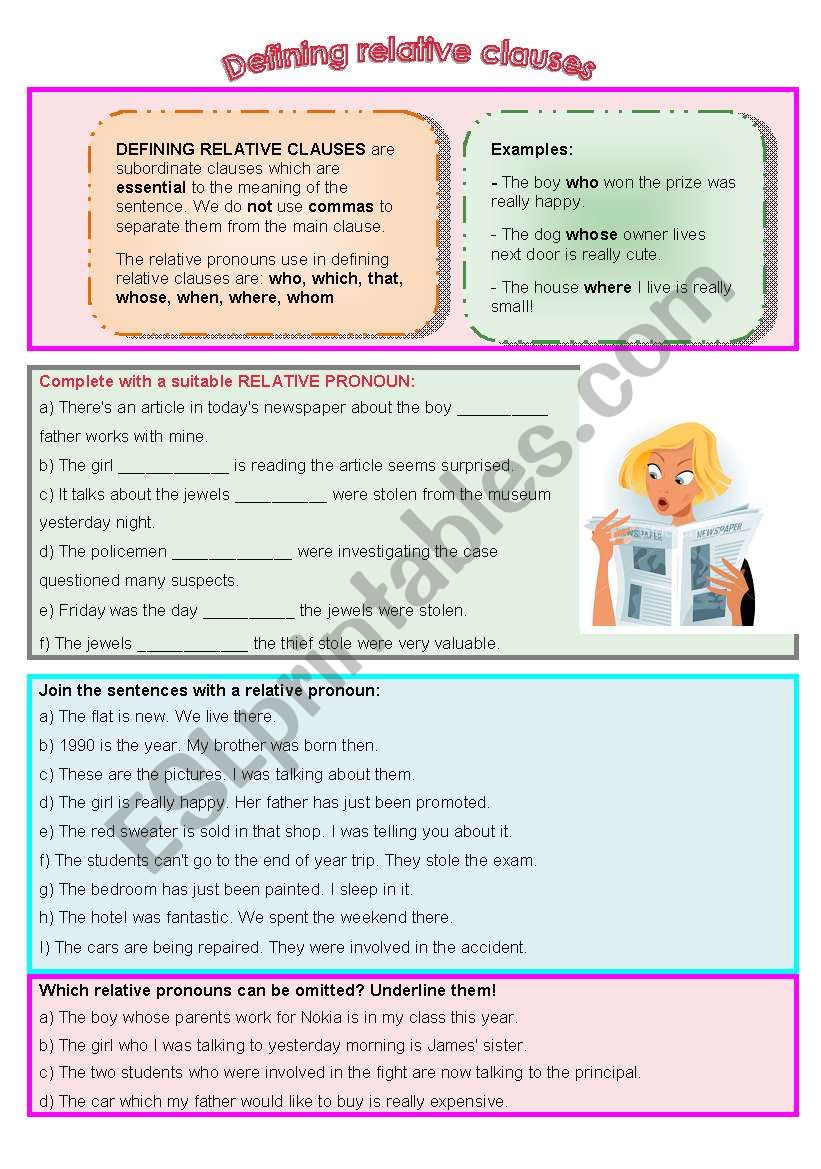 Defining relative clauses worksheet