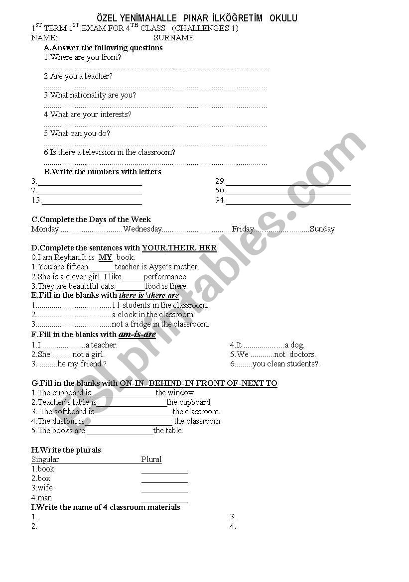 grammar exam worksheet