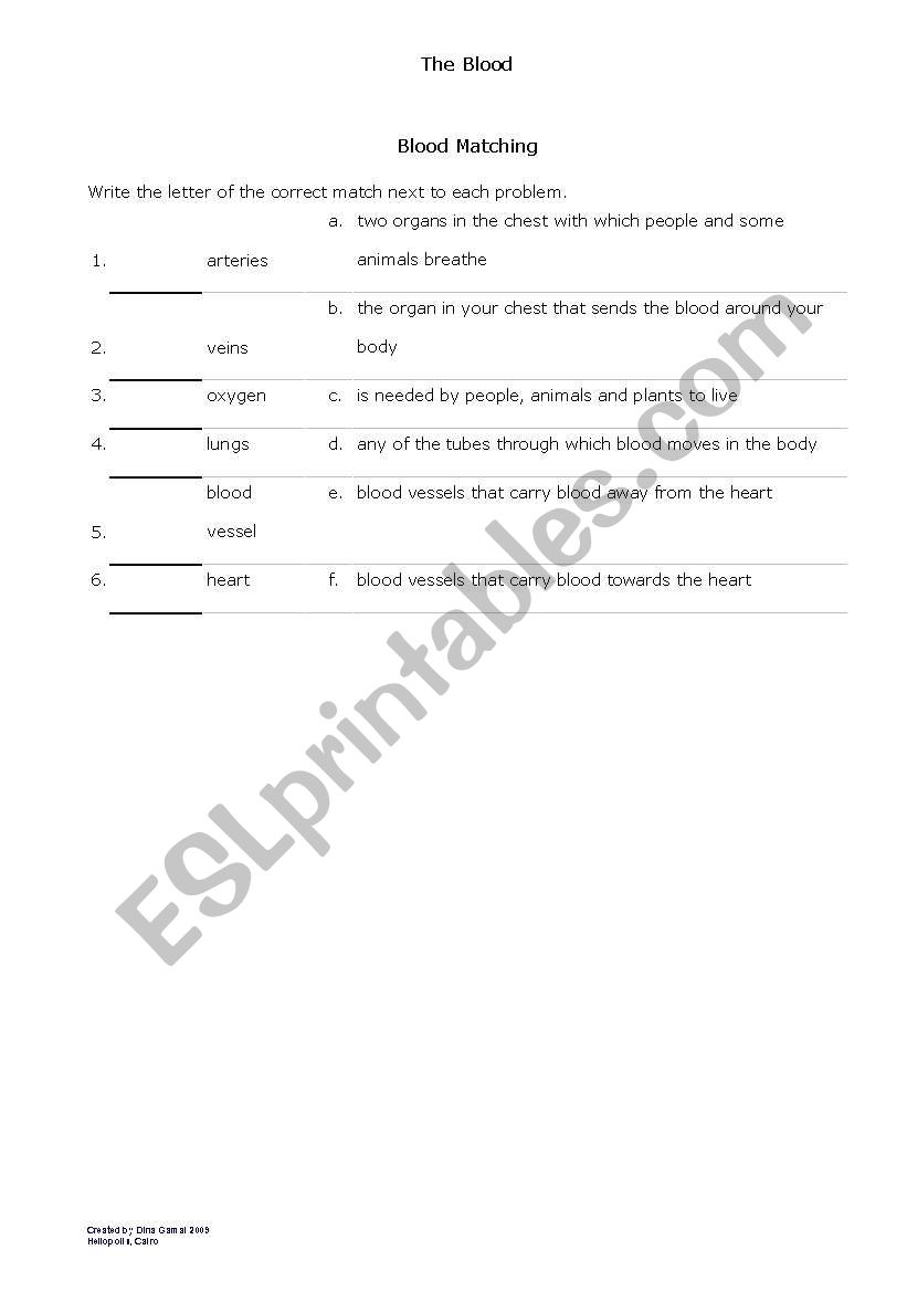 blood matching worksheet