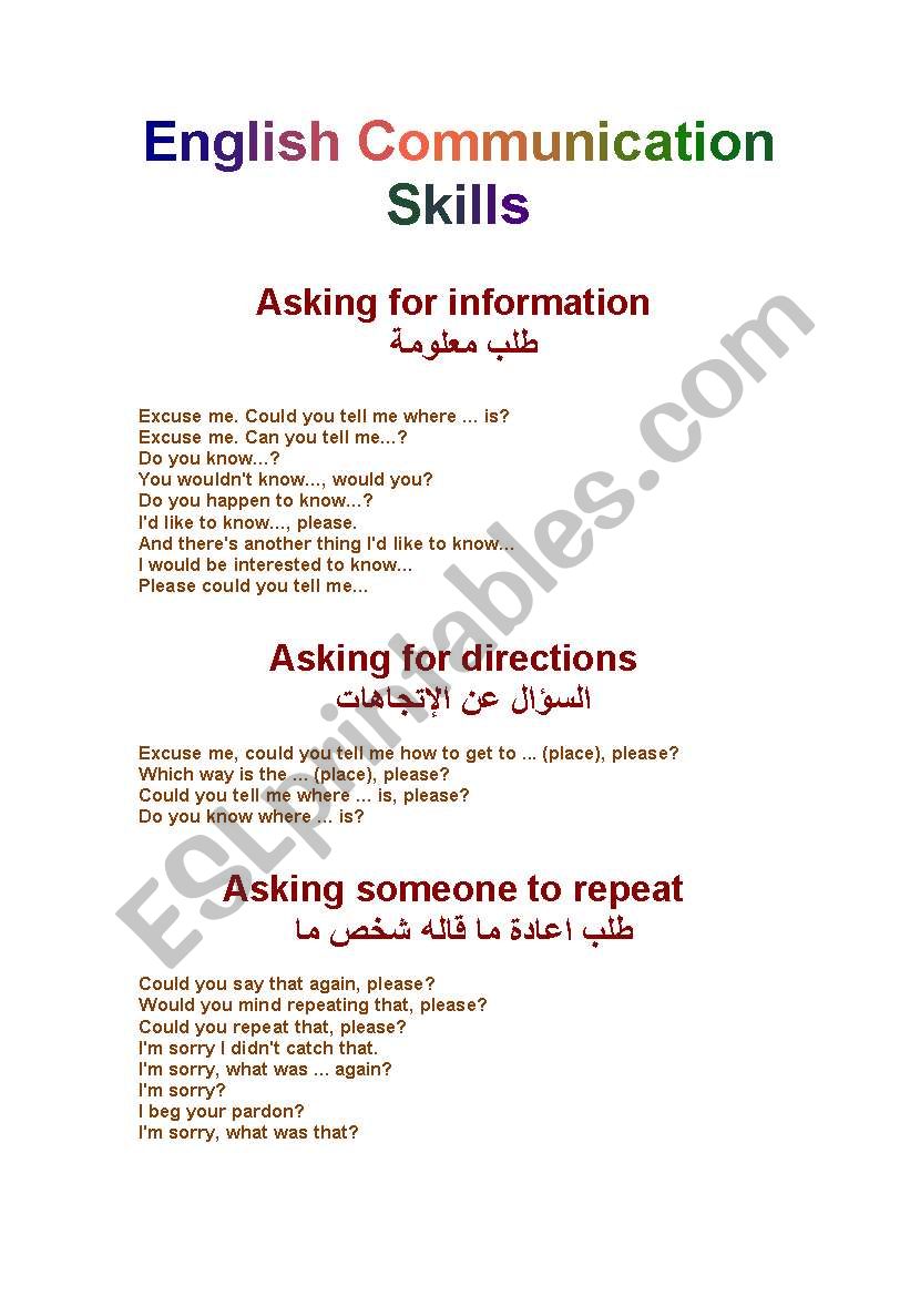English Communication Skills worksheet