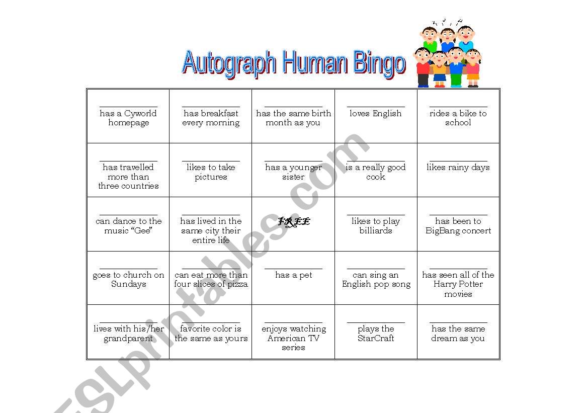 Autograph Human Bingo worksheet