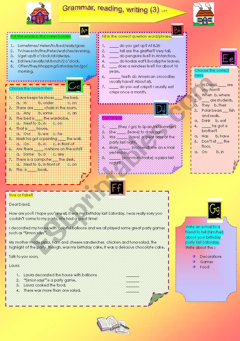 GRAMMAR, READING, WRITING (3) worksheet