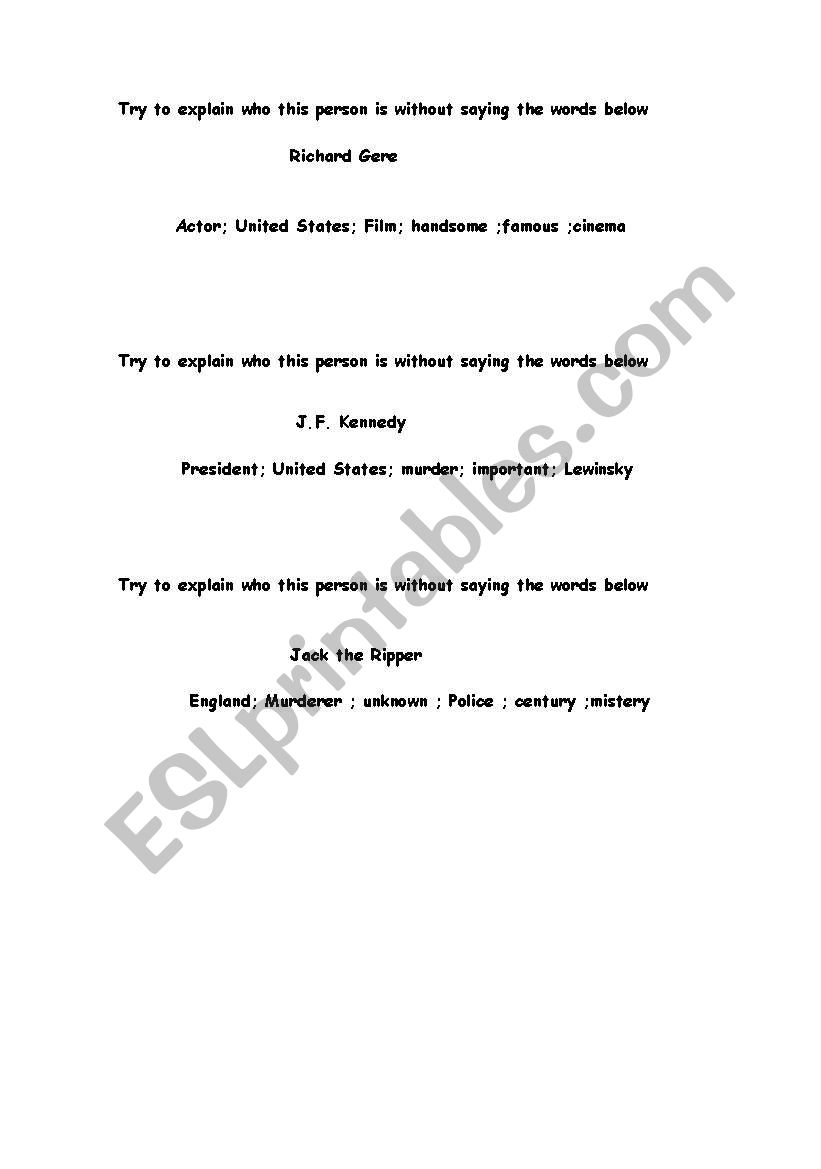 who am I? worksheet