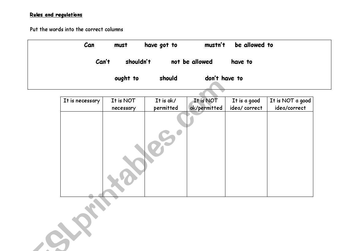 Rules and Regulations 2/2 worksheet
