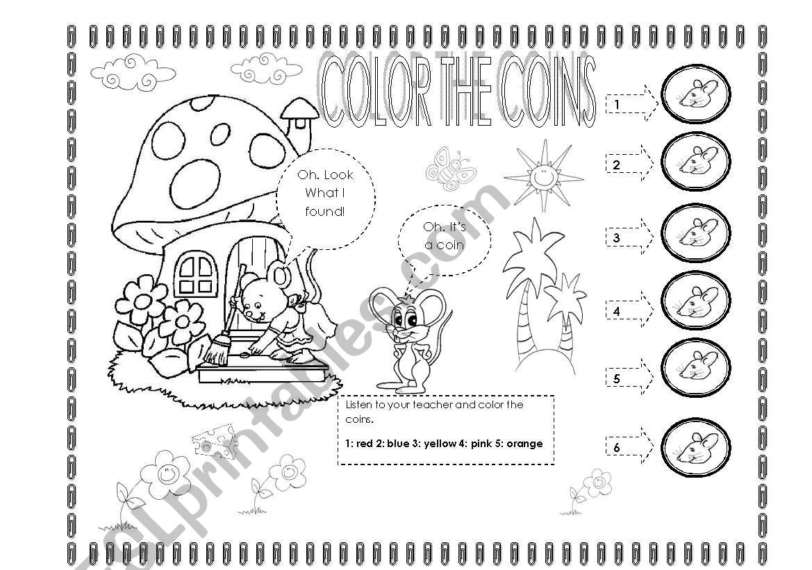 COLOR THE COINS worksheet