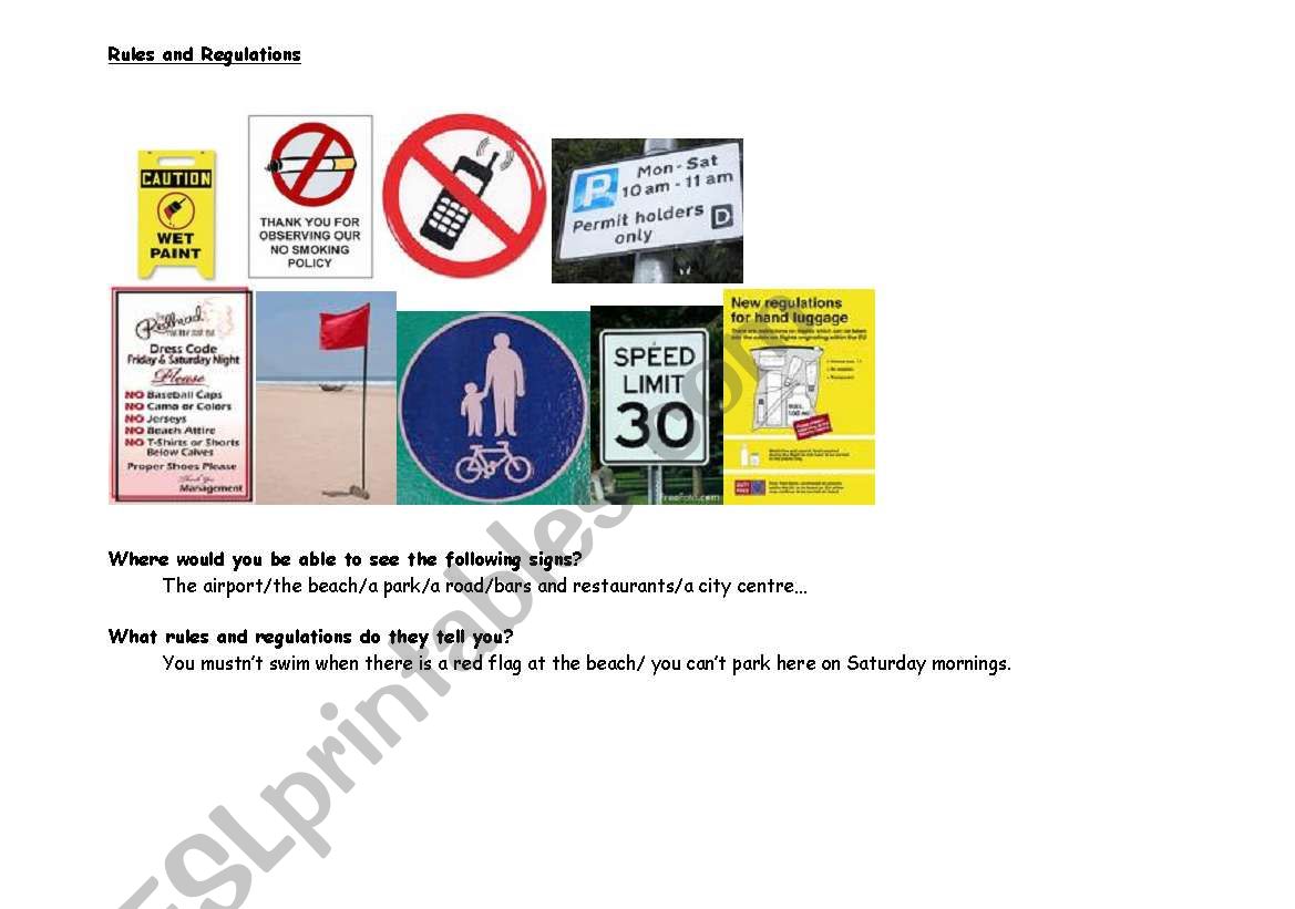 Rules and Regulations 1/2 worksheet