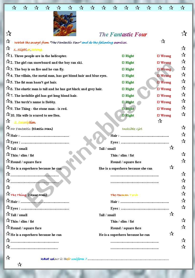 The Fantastic Four worksheet