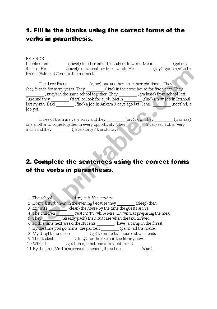 Review of the tenses worksheet