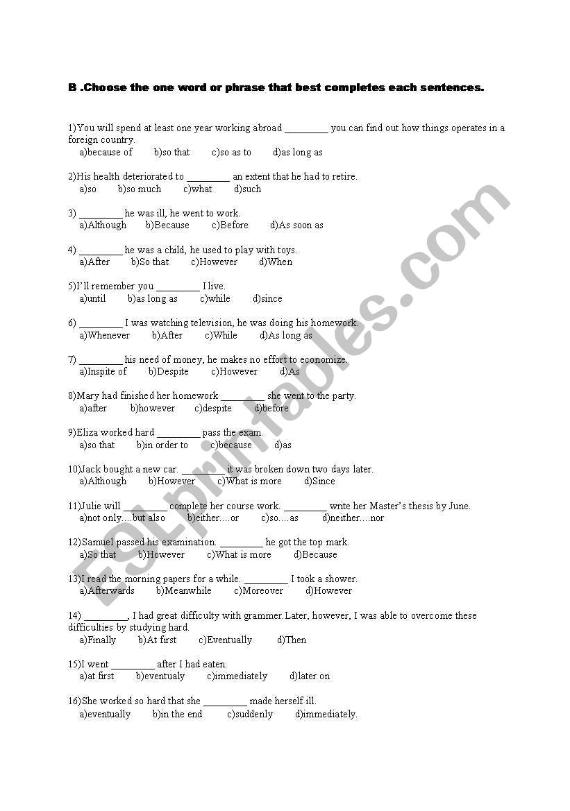 conjunctions worksheet